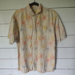 Men’s Light Yellow Floral 100% Silk Short Sleeve Shirt By Tommy Bahama Sz Medium