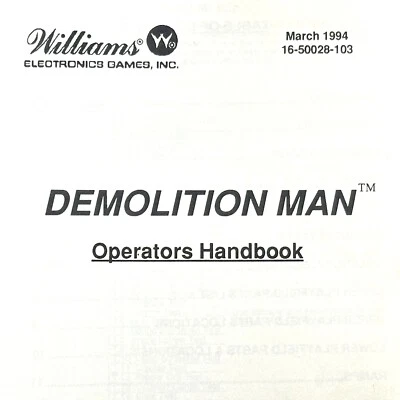 Williams Demolition Man Pinball Machine Game Manual Operators Handbook ORIGINAL - Image 1 of 3