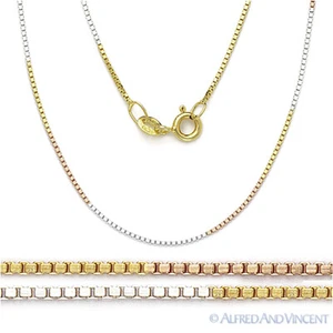 Collar de cadena italiana chapado en oro 14k con eslabón de caja 925 de 3 tonos en caja de 0,8 mm - Imagen 1 de 1