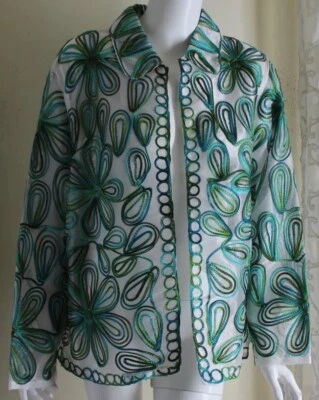 NWT Laura Ashley Sz 2X FIBER ART-to-WEAR Amazing Soutache Lime Jacket Blazer - Image 1 of 4