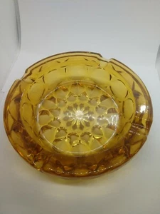 Vintage schwere runde Bernstein Glas Aschenbecher Zigarre Zigarette 6 Zoll Durchmesser - Bild 1 von 6