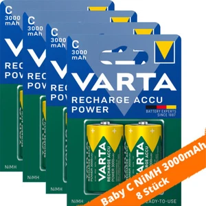 8 x Varta 3000mAh HR14 Baby C Akku NiMH Ready to use 1,2V 4 x 2er Verpackung - Bild 1 von 3