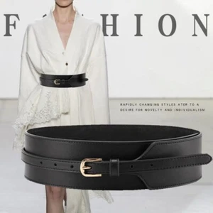 Echt Leder Taillengürtel Gold Dornschließe Breiter Bund Mode Damen Kleid Gürtel - Bild 1 von 51