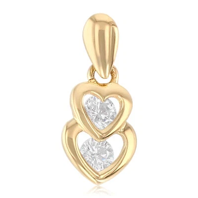 Colgante con dije de circonita cúbica de corazones entrelazados dobles de oro de 14K para collar o cadena Foto 1 de 4