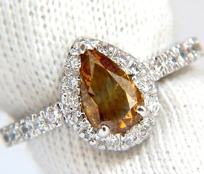 1,60 ct. Anillo halo diamantes marrón amarillo color fantasía natural 14kt + Foto 1 de 4