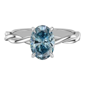 Elegante anillo de diamantes azules intensos IGI cultivado en laboratorio corte ovalado 1,45 quilates platino 950 - Imagen 1 de 11