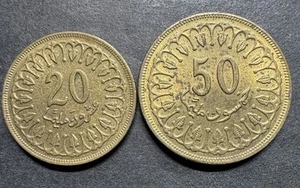 Tunisian 20 50 Millimes Coin 1960 1380 Lot Of 2 KM# 308 Tunisia Fifty Twenty - Picture 1 of 2