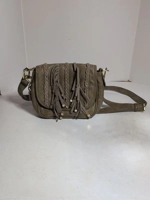 Steve Madden Boho Fringe Faux Leather Crossbody Bag Tan Purse. - Image 1 of 4