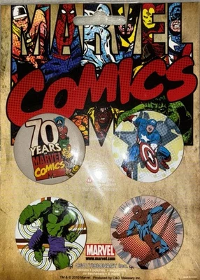 Marvel Comics 70 Años Prendedores Botones Capitán América Spiderman Hulk 2010 NUEVO Foto 1 de 4