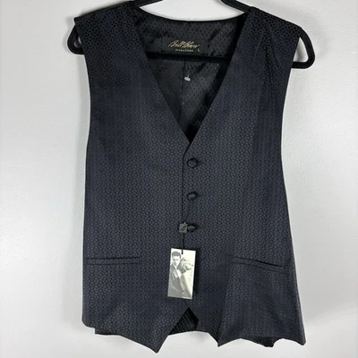 Bill Blass Men's Large Black Silk Jacquard Button Front Formal Menswear Vest NWT - Image 1 of 4