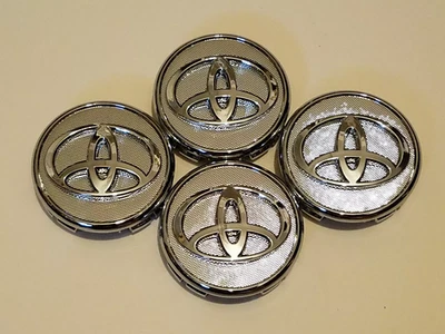 4 x TOYOTA WHEEL RIM RIMS CENTER HUB CAPS CHROME LOGO 57MM PRIUS, YARIS, COROLLA - Image 1 of 4