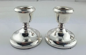 VINTAGE PAIR OF ELIZABETH II SILVER DWARF SQUAT CANDLESTICKS HM BIRMINGHAM 1974 - Picture 1 of 10