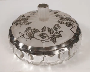 Beautiful Glass Candy Dish With Silver Ivy Overlay 6” Diameter 3.5” tall w/ lid - Picture 1 of 20