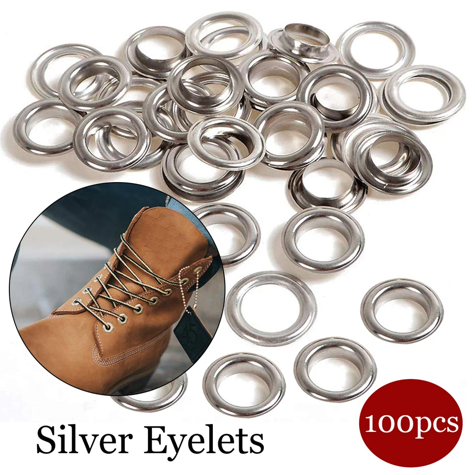 100pcs Rotondo Ottone Occhielli 4mm - 20mm Argento per pelle Tela Artigianato - Immagine 1 di 4