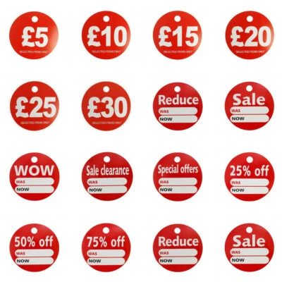 THESFS LIMITED 100x Round Sale Reduce Special Offer Card Hanger Swing £5,£10,£15,£20,£25 Ticket