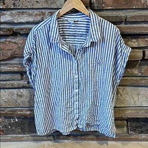 Orvis Linen Striped Dolman Sleeve Button Up Oversized Shirt - Picture 1 of 8