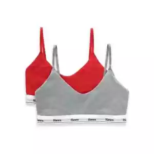 Hanes Women's XS 2-Pack Cotton String Crop Bralettes Pink RED GRAY #10724 - Picture 1 of 4