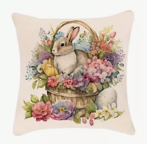 Bunny Floral Basket Spring Easter Throw Pillow Cover Holiday Spring Home Decor - Picture 1 of 4