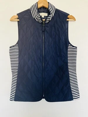 TALBOTS Diamond Quilted Vest Jacket Sz SP Full Zip Blue White Stripes Nautical - Image 1 of 4