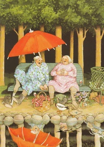 Postkarte: Inge Löök - Frauen beim Enten füttern / Nr. 75 - Bild 1 von 1
