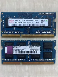 Kingston Laptop 2GB Ram 2Rx8 PC3-10600S & Hynix 2GB Ram 1Rx8 PC3 4GB Total - Picture 1 of 3