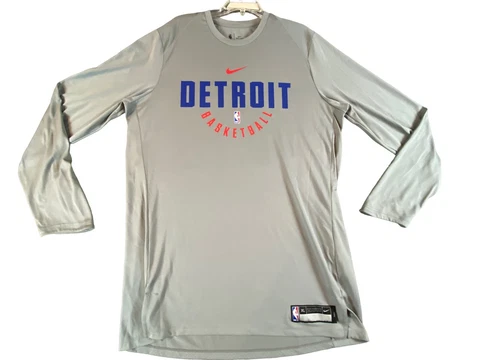 Nike NBA Detroit Pistons Player Issue Shirt Adult XLT Grey Graphic Logo Rare Cover