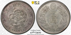 :1905(M38) SILVER 1-YEN JAPAN DRAGON KM# Y# A25.3 PCGS AU-55 HIGHEST-GRADES - Picture 1 of 3