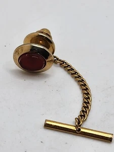 Vintage Gold Tone Metal And Orange Embellishment Tie Tack Pin - Picture 1 of 5