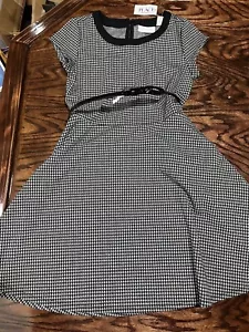 The Childrens Place L 10 12 black white Houndstooth Dress Twirl With Bow Belt - Picture 1 of 3