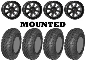 Kit 4 AMS M4 Evil Tires 28x10-14 on System 3 ST-4 Gloss Black Wheels 550 - Picture 1 of 5