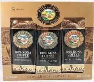Royal Kona 100% Kona Coffee Ground Single Pot Gift Pack (Three 1.75 oz. Bags) - Picture 1 of 6