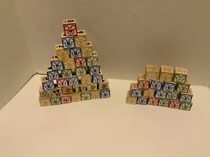 Vintage Disney Children's Wooden Building Blocks lot of 50 Letter & Numbers ABC - Picture 1 of 7