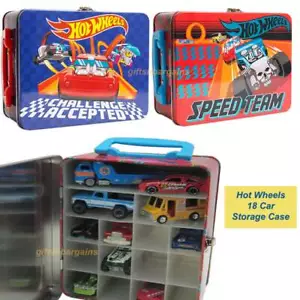 Hot Wheels 18 Car Storage Tin Carry Case for Kids Toy Cars Licensed 20cms x 16cm - Picture 1 of 9