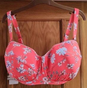 SUNSEEKER Orange Floral Underwired Padded Bikini Top UK Size 20F BNWT - Picture 1 of 5