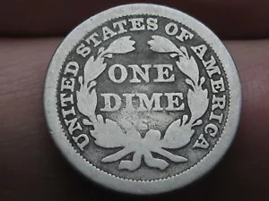 1860 S Seated Liberty Silver Dime- San Francisco, Good Details - Picture 1 of 6