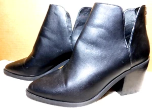 BP "Brass Plum"~Black Slip-On Block Heel Anklet Booties With Zipper On Heel - Picture 1 of 24