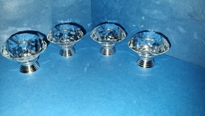 4 CRYSTAL DRAWER / CUPBOARD HANDLES WITH LONG SCREWS IN VGC - Picture 1 of 4