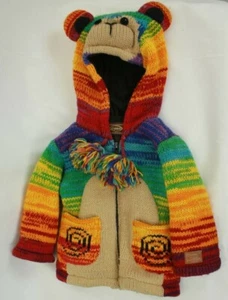 KYBER CHILDREN'S MULTI COLOR KNIT SHERPA BEAR SWEATER SIZE S MADE IN NEPAL! - Picture 1 of 6