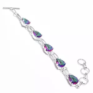 Mystic Topaz Gemstone Handmade 925 Sterling Silver Jewelry Bracelet Size 7-8" - Picture 1 of 1