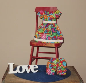 Handmade Doll Clothes for 11" - 13" Baby Dolls - "Peace & Love" Red Dress Set - Picture 1 of 5