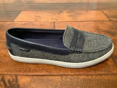 Zapatos de barco Cole Haan azul marino fieltro espiga y cuero mocasines Penny, talla 8 Foto 1 de 4