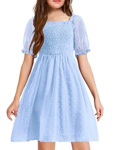 Dresses for Kids Breathable Ruffle Sleeve Square Neck Twirly Skater Summer Cu... - Picture 1 of 8