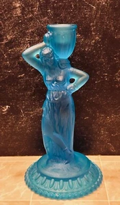 Fostoria REBECCA AT THE WELL Blue Frosted Candlestick Holder-READ - Picture 1 of 11