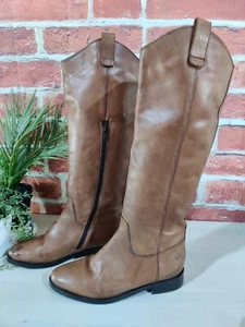 BRONX HELLBRAUNE KNIEHOHE STIEFEL UK 3 EU 36 HALBER REISSVERSCHLUSS LEDER DAMEN FLACH ZUM ÜBERZIEHEN - Bild 1 von 7
