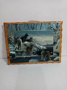  Wolf Print by KEVIN DANIELS Wolves Snow Night Day  Moon 10 x8 wood - Picture 1 of 4