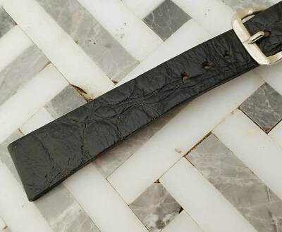 QI0: MAGNÍFICO NOS AÑOS 50 17,2mm BANDA COCODRILO CARABELA NEGRA HEBILLA TONO PLATA Foto 1 de 4
