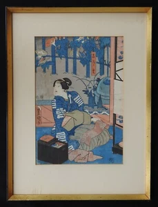 Antiguo Estampado en Madera Japonés Ukiyo-e de Utagawa Kunisada de un Actor Kabuki - Imagen 1 de 11