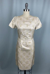 Traje de novia vintage alta costura brocado chino asiático oro crema años 50 60 - Imagen 1 de 12