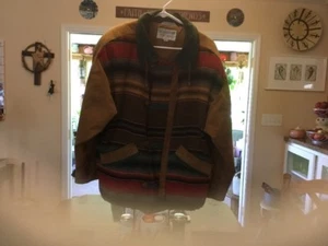 Vintage Brandon Thomas Women's Suede Striped Multi-Color Blanket Coat Size L - Picture 1 of 2