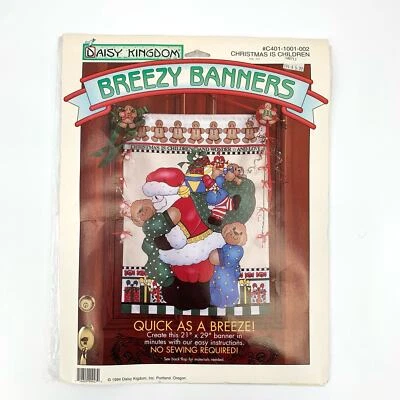 Vintage 1994 Breezy Banners Sealed Christmas Themed Fabric Banner 29”x21” Santa - Image 1 of 4